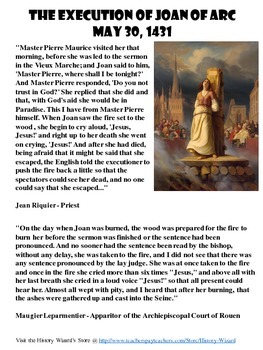 Preview of The Execution of Joan of Arc Primary Source Worksheet