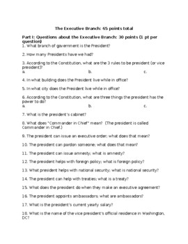 Preview of The Executive Branch: Questions, Critical Thinking, and Open-Responses!