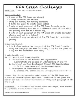 The FFA Creed Challenges by Agriscience Teacher Resources | TpT
