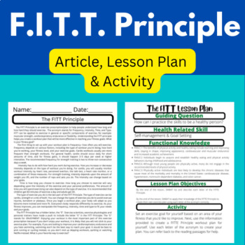 Preview of The FITT Principle Article with Lesson Plan