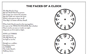 Preview of The Faces of a Clock - clock hand positions poem