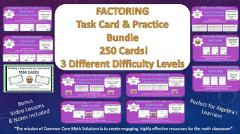 Preview of The Factoring Task Card & Practice Problem Bundle – 250 Cards!