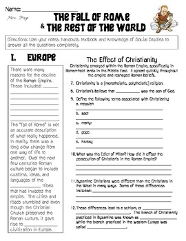 Preview of The Fall of Rome & the Rest of the World Skills Packet