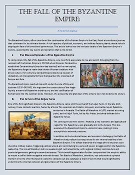 Preview of The Fall of the Byzantine Empire: Detailed Article and Worksheet with Answer Key