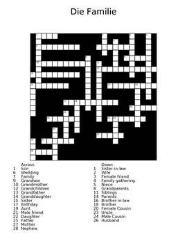 Preview of The Family (die Familie) German Crossword Puzzle with Answer Sheet