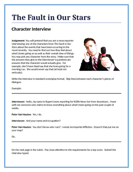 Preview of The Fault in Our Stars - Character Interview writing assignment