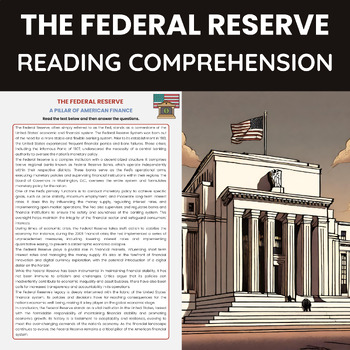Preview of The Federal Reserve Reading Comprehension | American Finance and Banking System