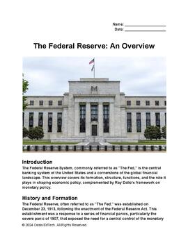 Preview of The Federal Reserve System Overview Worksheet