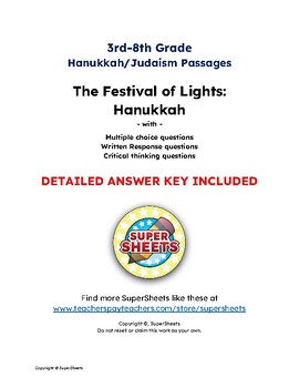 Preview of The Festival of Lights: Hanukkah - Reading Comprehension