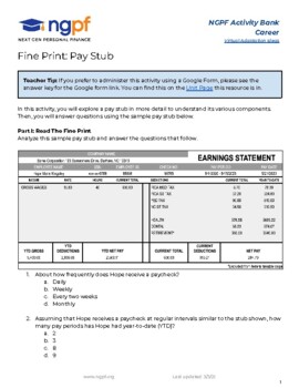 Preview of The Fine Print: Pay Stub
