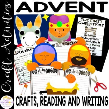 Preview of The First Christmas Advent Crafts Writing and Reading Activities for Nativity