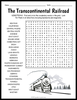 The First Transcontinental Railroad Word Search Worksheet by Puzzles to