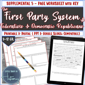 Preview of First Party System, Federalists & Democratic Republicans Supplemental Worksheet