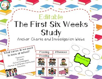 Preview of The First Six Weeks Study Anchor Charts & Investigation Webs *EDITABLE*