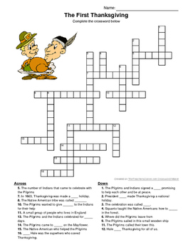 Preview of The First Thanksgiving Crossword Puzzle