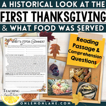 Preview of The First Thanksgiving Dinner Reading Comprehension Questions Worksheet Activity