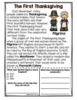 the first thanksgiving reading comprehension mini unit tpt