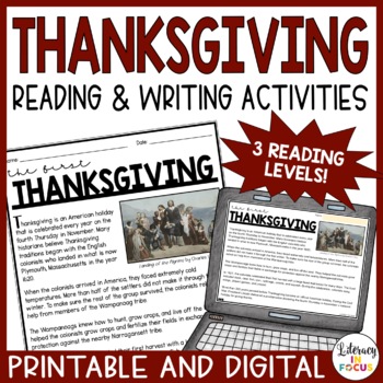 Preview of The First Thanksgiving Reading & Writing Activities | Comprehension Passages