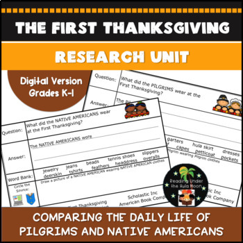 Preview of The First Thanksgiving Research Unit - Pilgrims and Native Americans - Digital