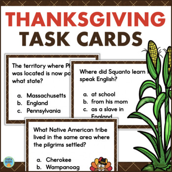 Preview of History of the First Thanksgiving Social Studies Task Cards  Print + Digital