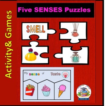 Preview of The Five Senses Puzzle Activity Sort Match Game for a 5 Senses  Science Game Fun