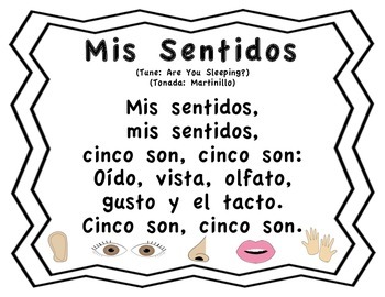Preview of The Five Senses Spanish Song-Cancion de los cinco sentidos