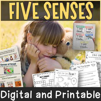 Preview of The Five Senses Unit - Printables / PowerPoint / Distance Learning