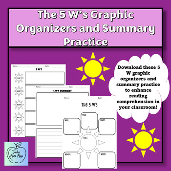 Preview of The Five W's Graphic Organizers and Summary Practice