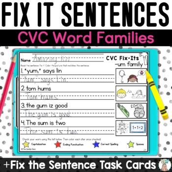 Preview of Fix It Sentences Decodable Phonics Capitalization Punctuation CVC Word Family