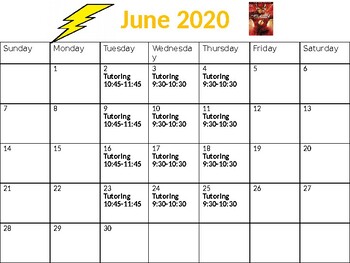 Preview of The Flash June 2020 Calendar/Homework Chart