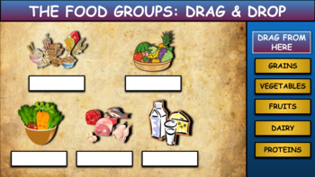 Preview of The Food Groups, Nutrition:Drag & Drop Worksheet:Google Slides. Powerpoint