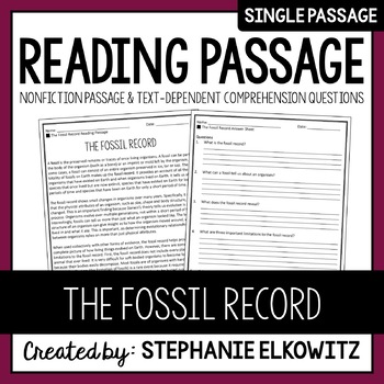 Preview of The Fossil Record Reading Passage| Printable & Digital