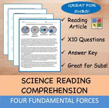 Preview of The Four Fundamental Forces - Reading Passage and x 10 Questions (EDITABLE)