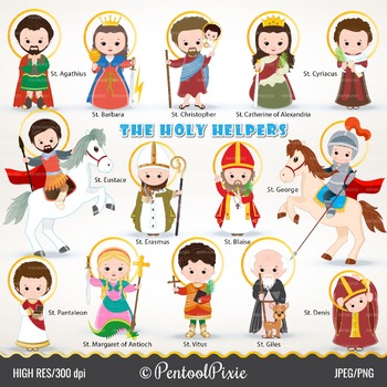 Preview of The Fourteen Holy Helpers, Saints clipart, PART 8, Catholic Saints