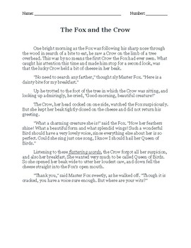 Preview of The Fox and the Crow Folktale with Comprehensive Short Answer