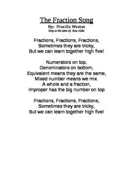 Preview of The Fractions Song for third grade