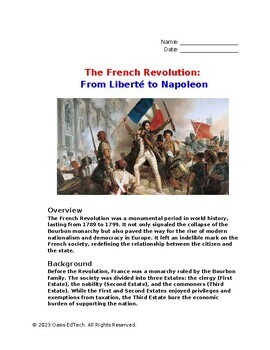 Preview of The French Revolution: From Liberté to Napoleon Overview Worksheet