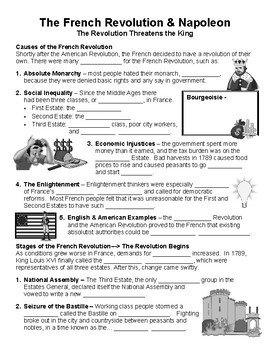 Preview of W23.0 - French Revolution & Napoleon Guided Notes (Blank & Filled-In)