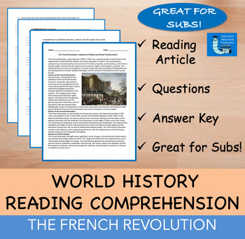 Preview of The French Revolution - Reading  Comprehension Passage & Questions