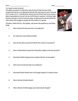 Preview of The Fugitive - Movie Questions for Government/Criminology