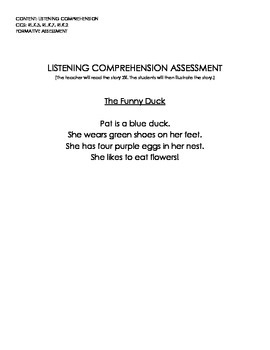 Preview of The Funny Duck (Listening Comprehension Assessment w/Rubric)