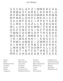 The Furniture (die Möbel) German Word Search Puzzle with A