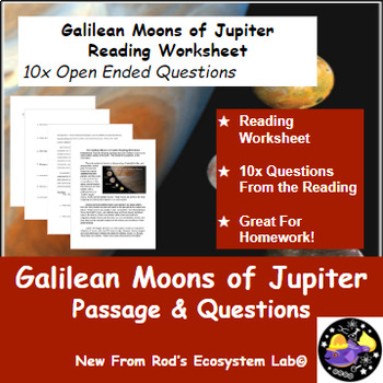 Preview of The Galilean Moons of Jupiter Reading Worksheet FREE **Editable**