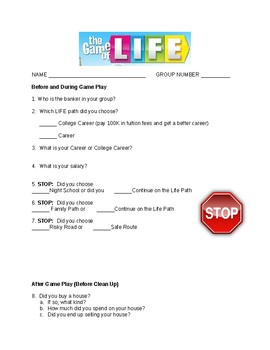 Preview of The Game of Life Guided Worksheet