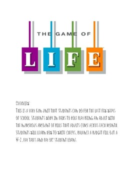Preview of The Game of Life -Math Unit on Real Life Application Financial Literacy Part 1