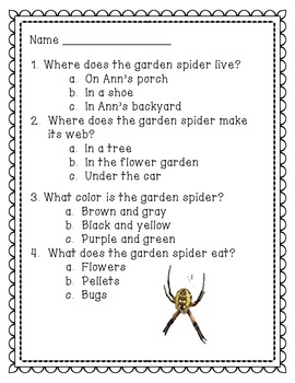 The Garden Spider- Reading Comprehension Passage for Grades 1-3, Homeschool