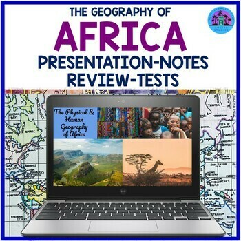 Preview of The Geography of Africa Presentation, Guided Notes, Review, & Tests