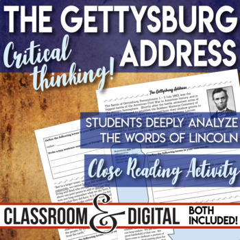Preview of The Gettysburg Address Close Reading Activity The Civil War