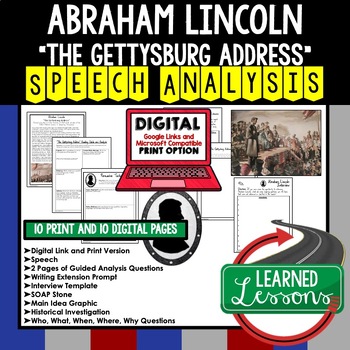 Preview of The Gettysburg Address by Abraham Lincoln Speech Analysis and Writing Activity