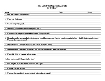 Preview of The Gift of the Magi Reading Guide and Key